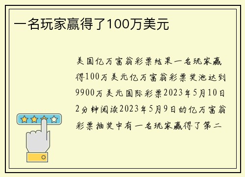 一名玩家赢得了100万美元